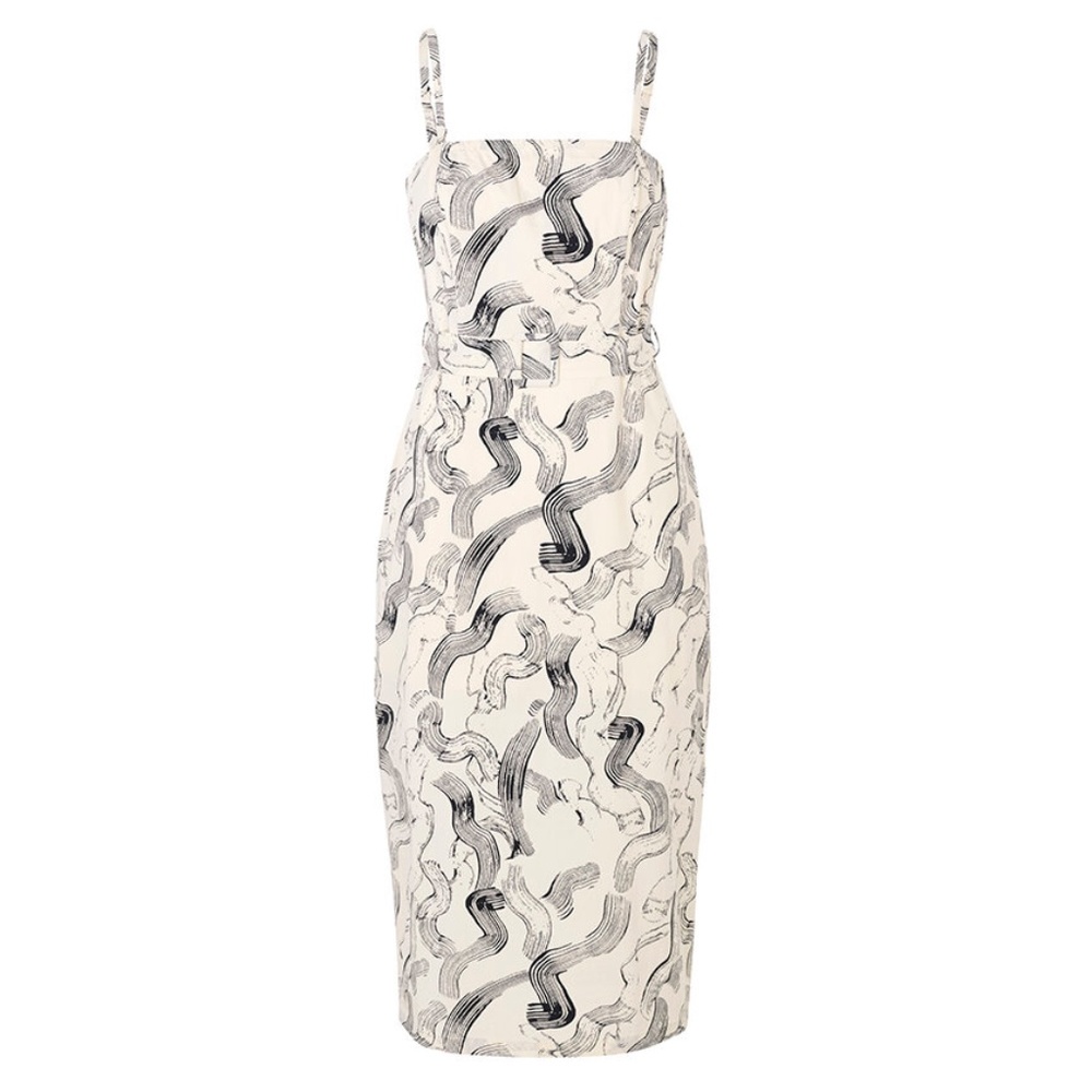 Just Female | Paper Strap Dress Paint Strokes Print
